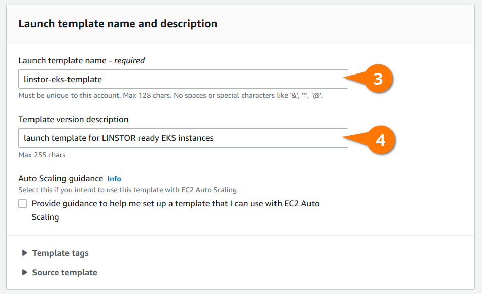 Naming and describing your launch template