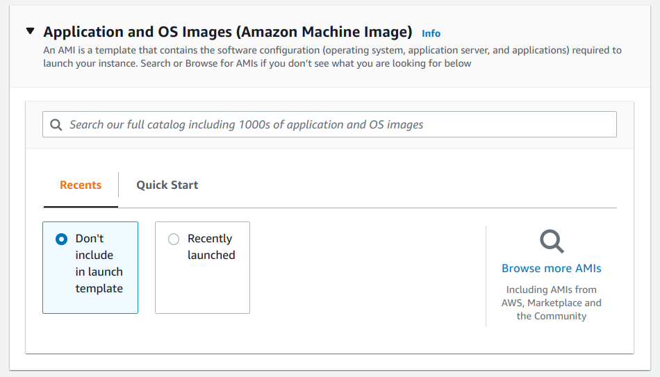 Application and OS Images screen
